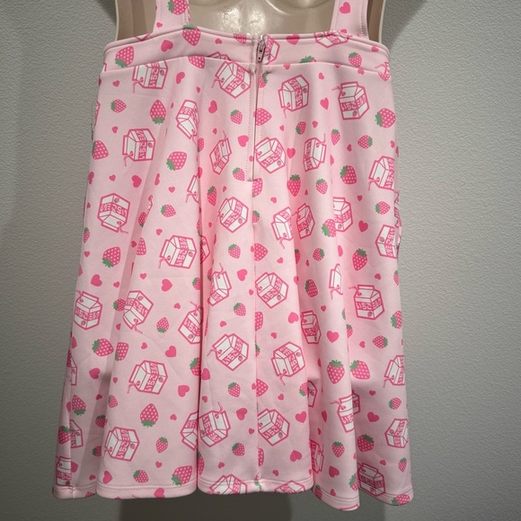 Hot Topic Strawberry Milk Scuba Skirtall Overall XL Pink White Pockets Kawaii - Picture 8 of 11